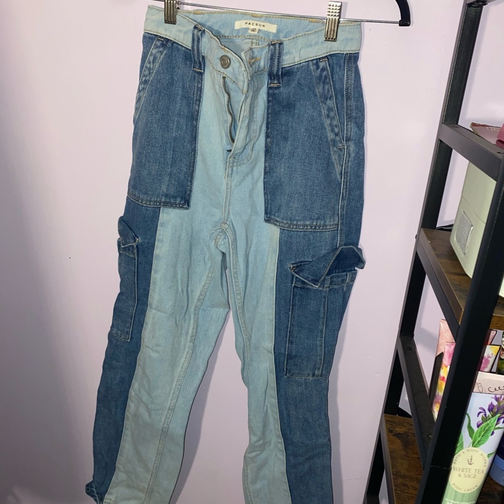 Colorblock Cargo Style Mom Jeans